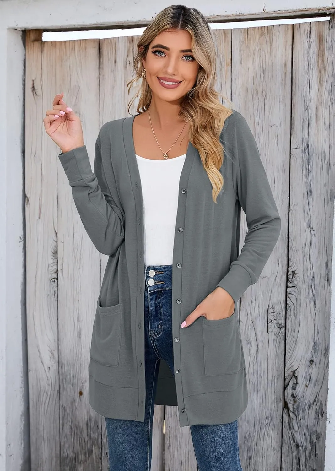 Heymoments Lightweight Open Front Cardigan Sweater for Women Long Sleeve Causal Bolero Button Down Soft Outwear Tops