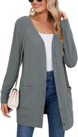 Heymoments Lightweight Open Front Cardigan Sweater for Women Long Sleeve Causal Bolero Button Down Soft Outwear Tops