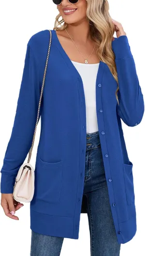 Heymoments Lightweight Open Front Cardigan Sweater for Women Long Sleeve Causal Bolero Button Down Soft Outwear Tops