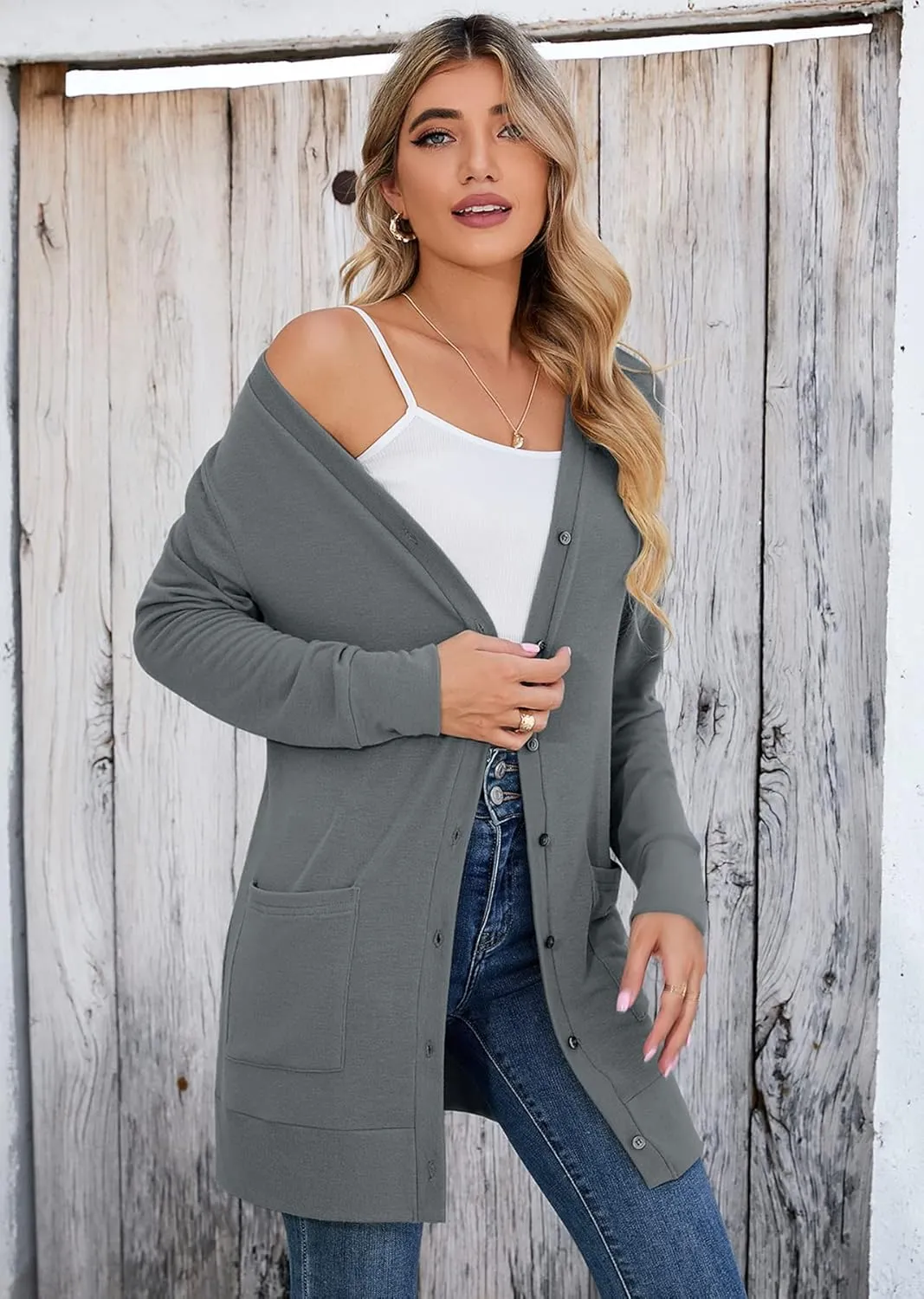 Heymoments Lightweight Open Front Cardigan Sweater for Women Long Sleeve Causal Bolero Button Down Soft Outwear Tops