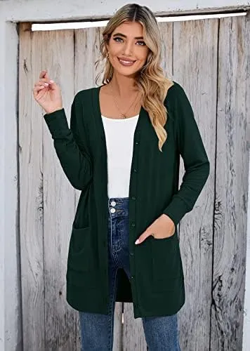 Heymoments Lightweight Open Front Cardigan Sweater for Women Long Sleeve Causal Bolero Button Down Soft Outwear Tops