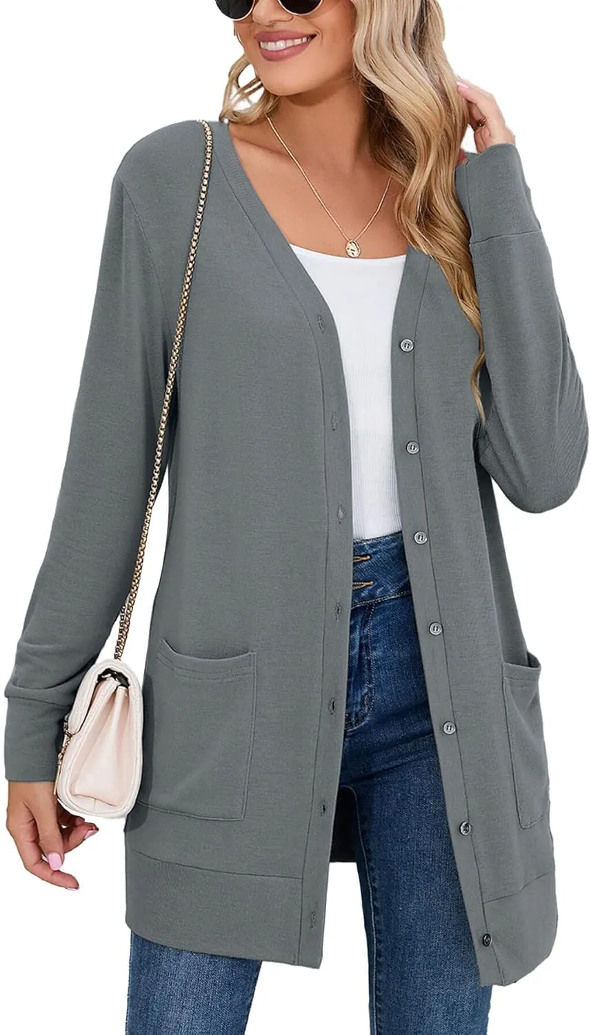 Heymoments Lightweight Open Front Cardigan Sweater for Women Long Sleeve Causal Bolero Button Down Soft Outwear Tops