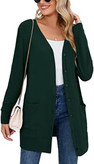 Heymoments Lightweight Open Front Cardigan Sweater for Women Long Sleeve Causal Bolero Button Down Soft Outwear Tops
