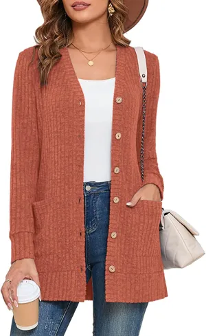 Heymoments Lightweight Open Front Cardigan Sweater for Women Long Sleeve Causal Bolero Button Down Soft Outwear Tops