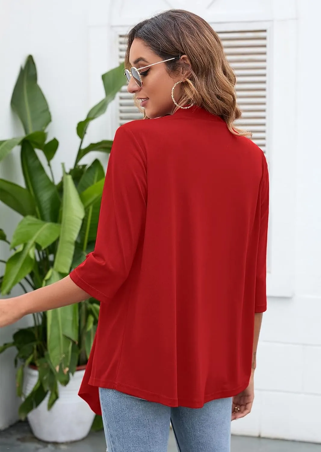 Heymoments Women's Lightweight Open Front Cardigans 3/4 Sleeve Casual Soft Drape Fall Cardigan S-2XL