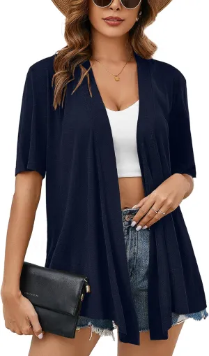 Heymoments Women's Lightweight Open Front Knit Cardigans Short Sleeve Casual Soft Drape Summer Cardigan S-2XL