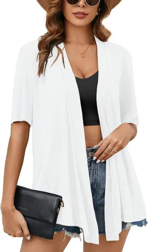Heymoments Women's Lightweight Open Front Knit Cardigans Short Sleeve Casual Soft Drape Summer Cardigan S-2XL