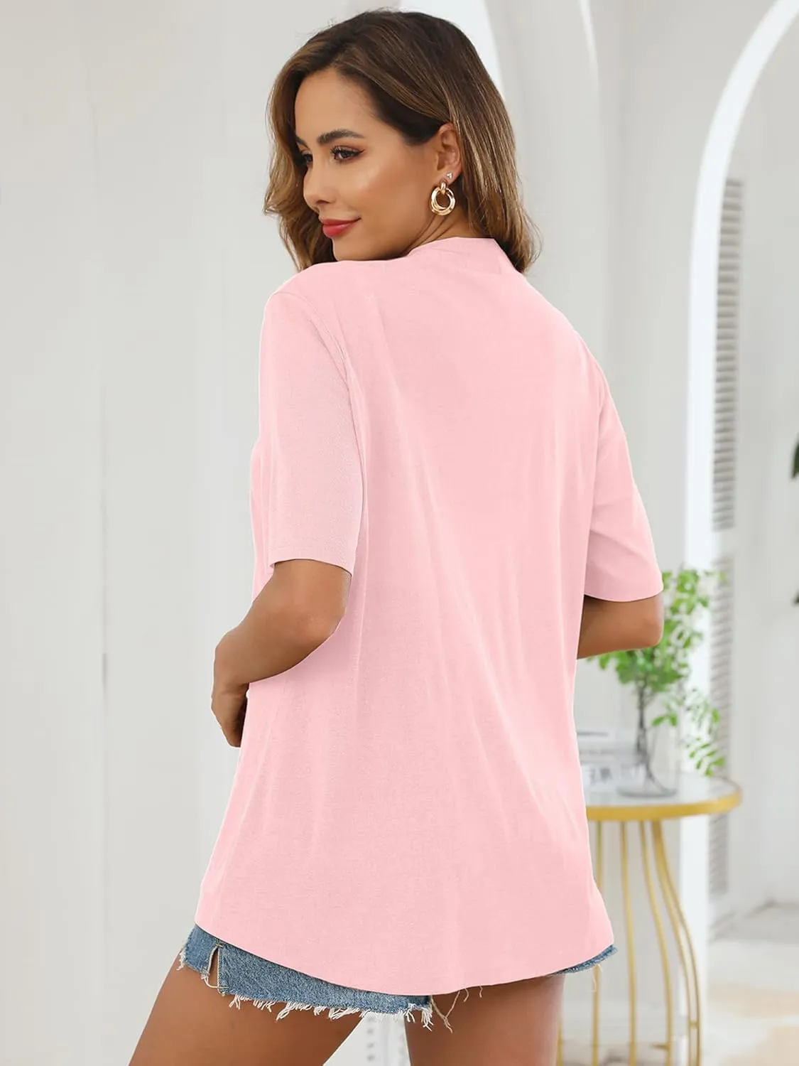 Heymoments Women's Lightweight Open Front Knit Cardigans Short Sleeve Casual Soft Drape Summer Cardigan S-2XL