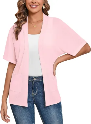 Heymoments Women's Lightweight Open Front Knit Cardigans Short Sleeve Casual Soft Drape Summer Cardigan S-2XL