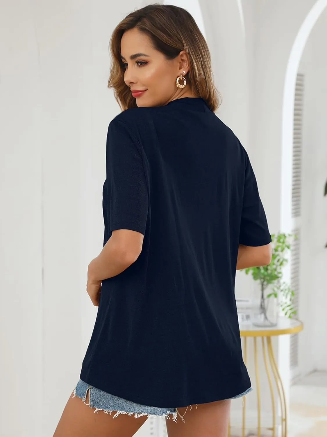 Heymoments Women's Lightweight Open Front Knit Cardigans Short Sleeve Casual Soft Drape Summer Cardigan S-2XL