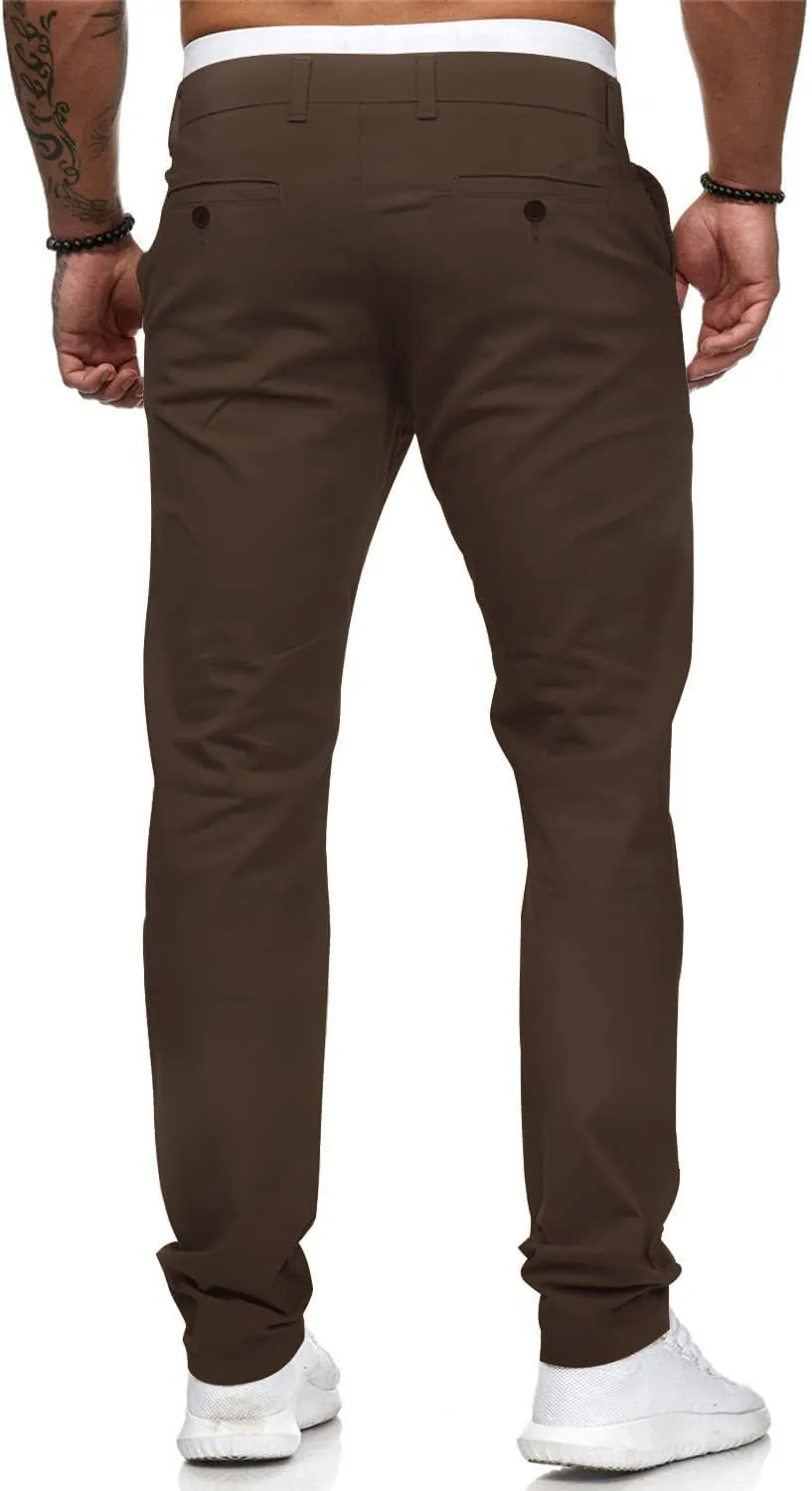 HUNGSON Mens Chinos Dress Pants Slim Straight Fit Flat-Front Golf Pants Casual Travel Slacks