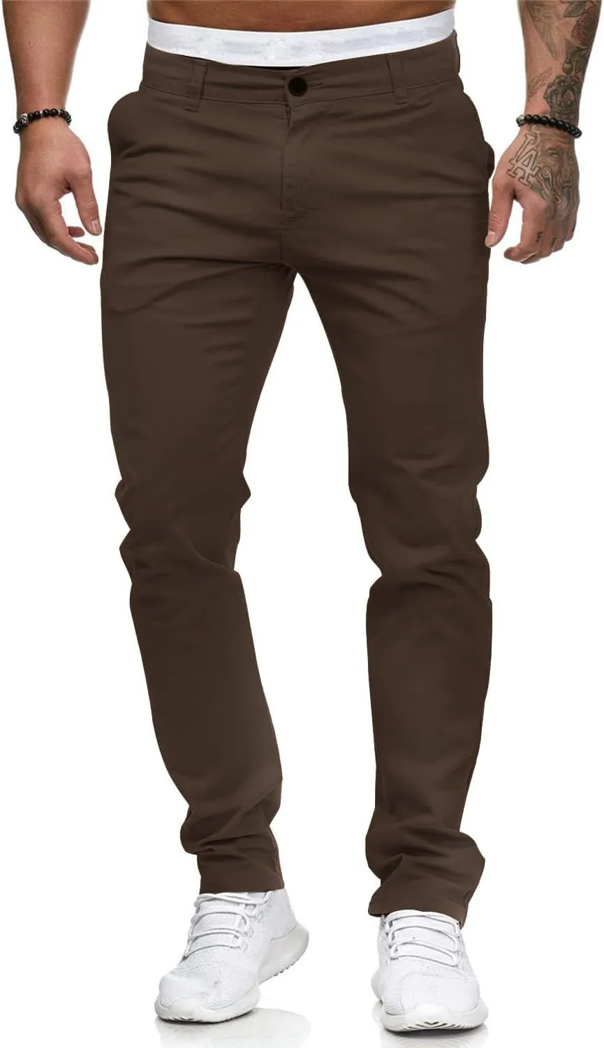 HUNGSON Mens Chinos Dress Pants Slim Straight Fit Flat-Front Golf Pants Casual Travel Slacks