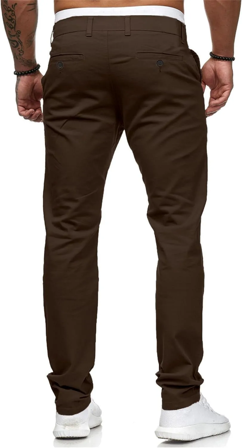 HUNGSON Mens Chinos Dress Pants Slim Straight Fit Flat-Front Golf Pants Casual Travel Slacks
