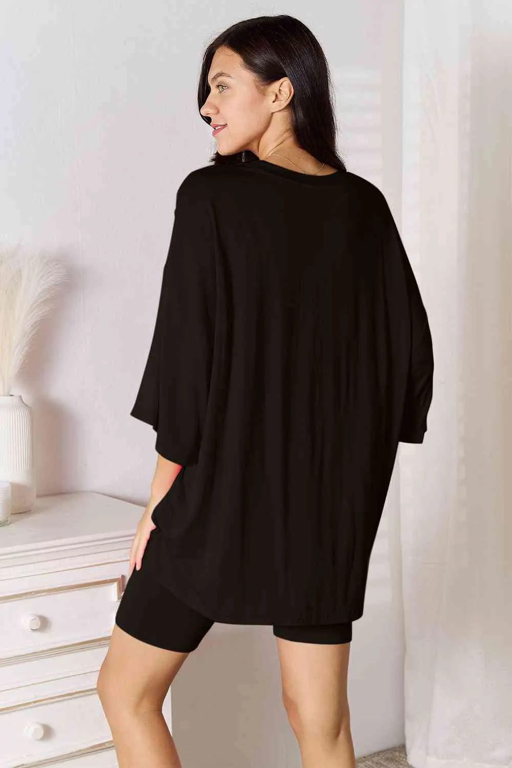 Lounge Life 2pc. Three-Quarter Sleeve Top and Biker Shorts Lounge Set (multiple color options)