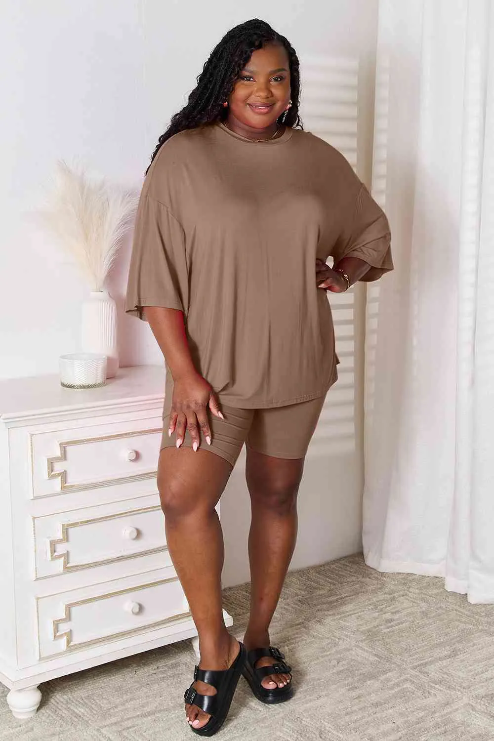 Lounge Life 2pc. Three-Quarter Sleeve Top and Biker Shorts Lounge Set (multiple color options)