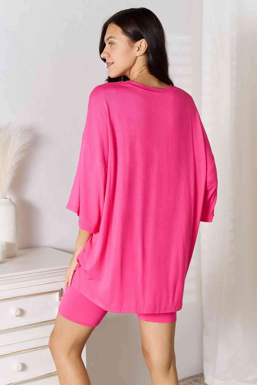Lounge Life 2pc. Three-Quarter Sleeve Top and Biker Shorts Lounge Set (multiple color options)