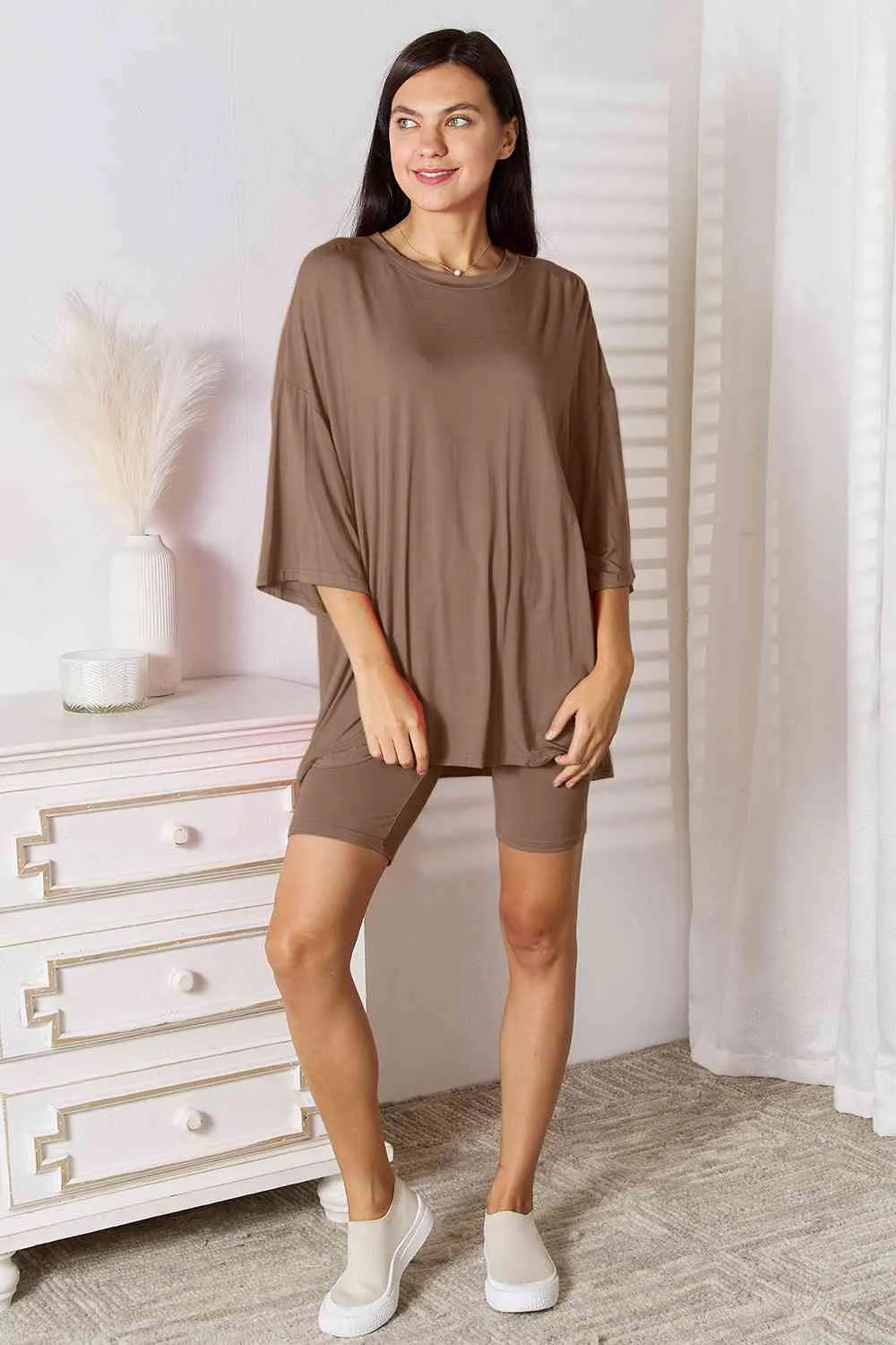 Lounge Life 2pc. Three-Quarter Sleeve Top and Biker Shorts Lounge Set (multiple color options)