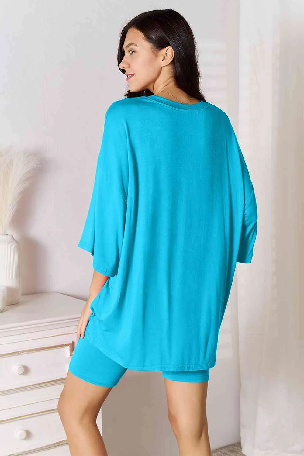 Lounge Life 2pc. Three-Quarter Sleeve Top and Biker Shorts Lounge Set (multiple color options)