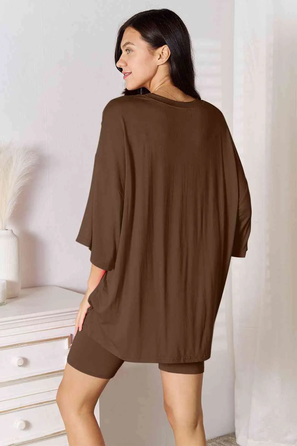 Lounge Life 2pc. Three-Quarter Sleeve Top and Biker Shorts Lounge Set (multiple color options)