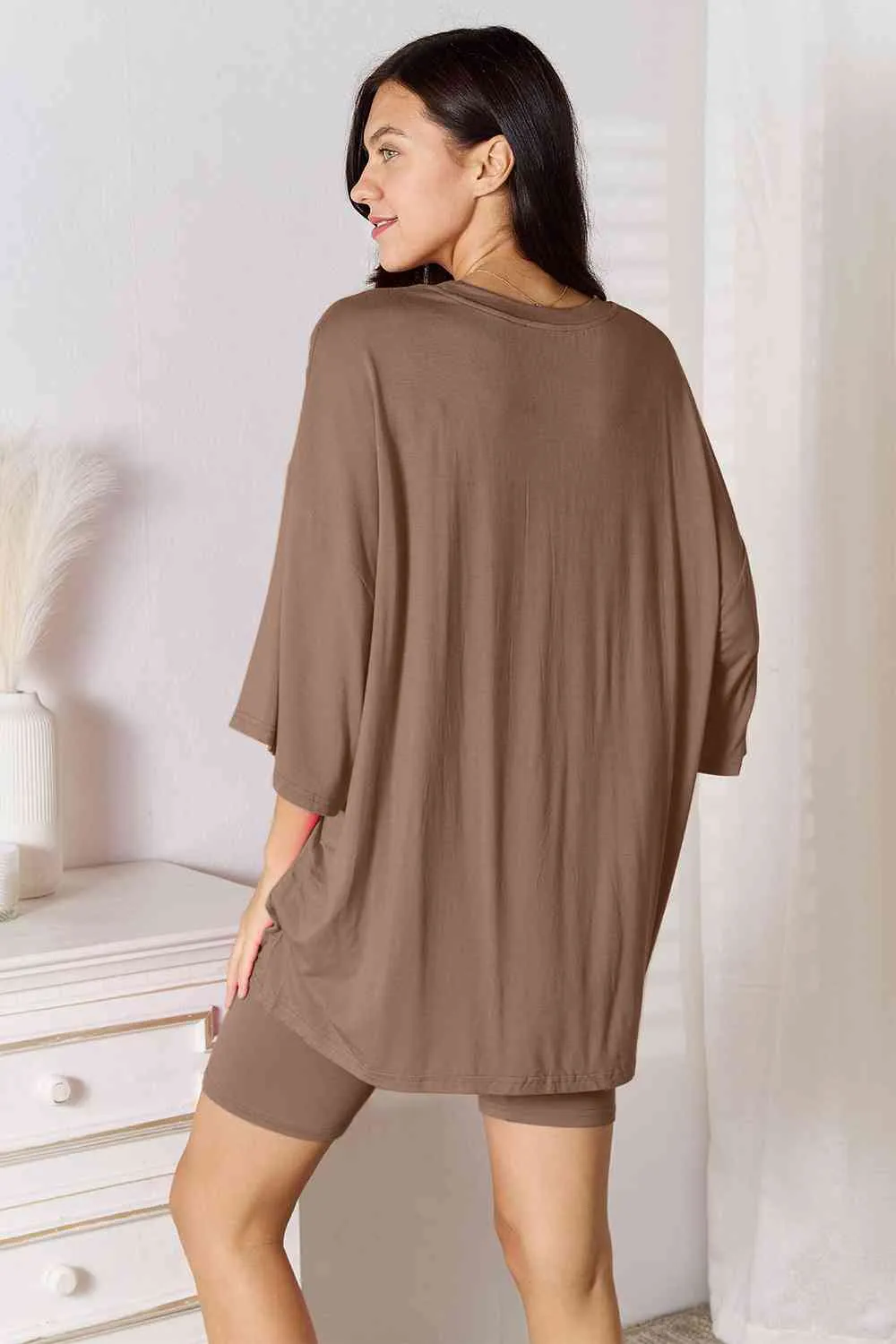Lounge Life 2pc. Three-Quarter Sleeve Top and Biker Shorts Lounge Set (multiple color options)