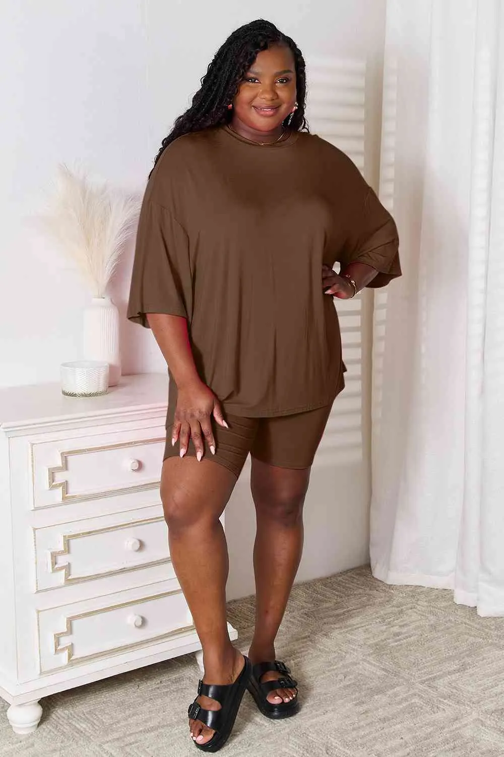 Lounge Life 2pc. Three-Quarter Sleeve Top and Biker Shorts Lounge Set (multiple color options)