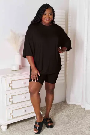 Lounge Life 2pc. Three-Quarter Sleeve Top and Biker Shorts Lounge Set (multiple color options)