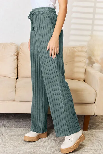 Lounge Life Ribbed Drawstring Hood Top and Straight Pants Set  (multiple color options)