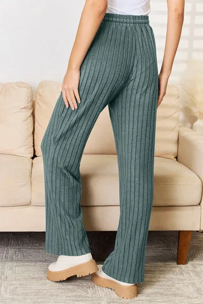 Lounge Life Ribbed Drawstring Hood Top and Straight Pants Set  (multiple color options)