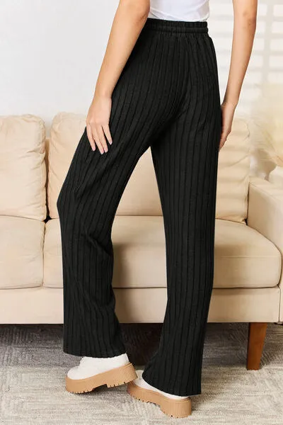 Lounge Life Ribbed Drawstring Hood Top and Straight Pants Set  (multiple color options)