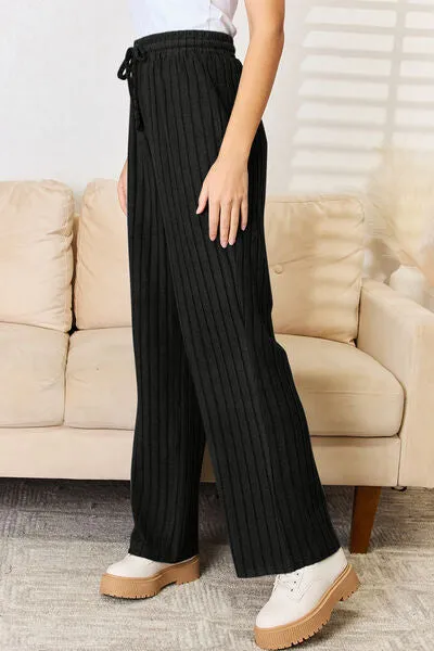 Lounge Life Ribbed Drawstring Hood Top and Straight Pants Set  (multiple color options)