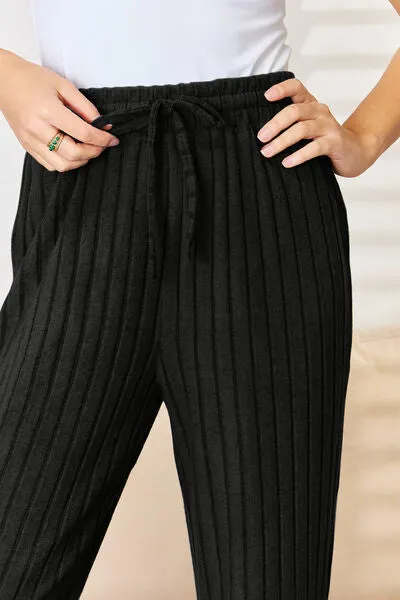Lounge Life Ribbed Drawstring Hood Top and Straight Pants Set  (multiple color options)