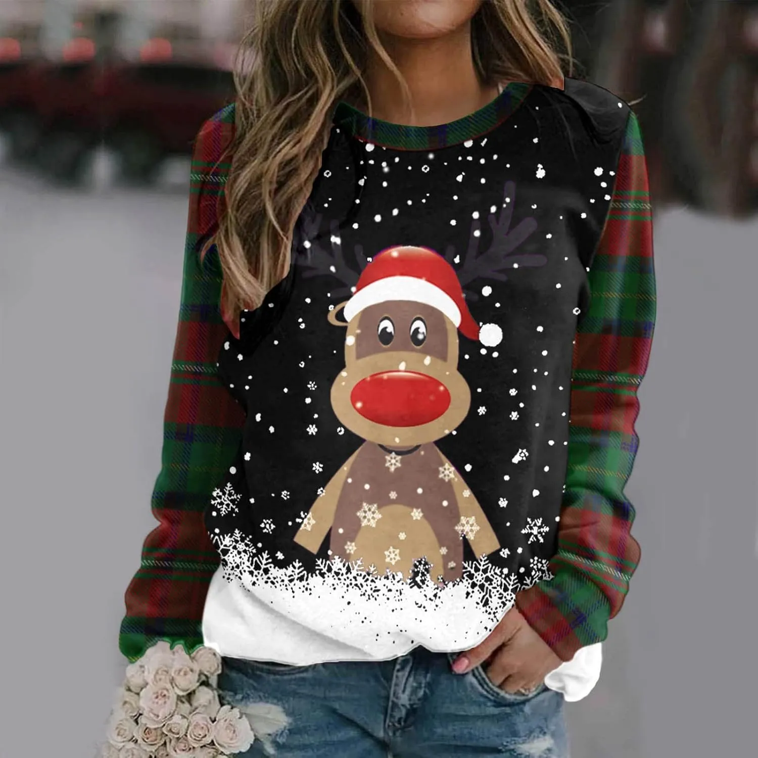 maisdgop Ugly Christmas Sweater Women Pretty Printed Crewneck Blouse Winter Holiday Sweatshirts Casual Long Sleeve Pullover