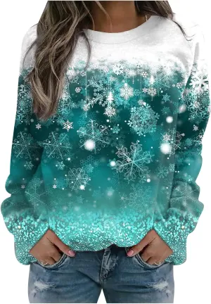 maisdgop Ugly Christmas Sweater Women Pretty Printed Crewneck Blouse Winter Holiday Sweatshirts Casual Long Sleeve Pullover