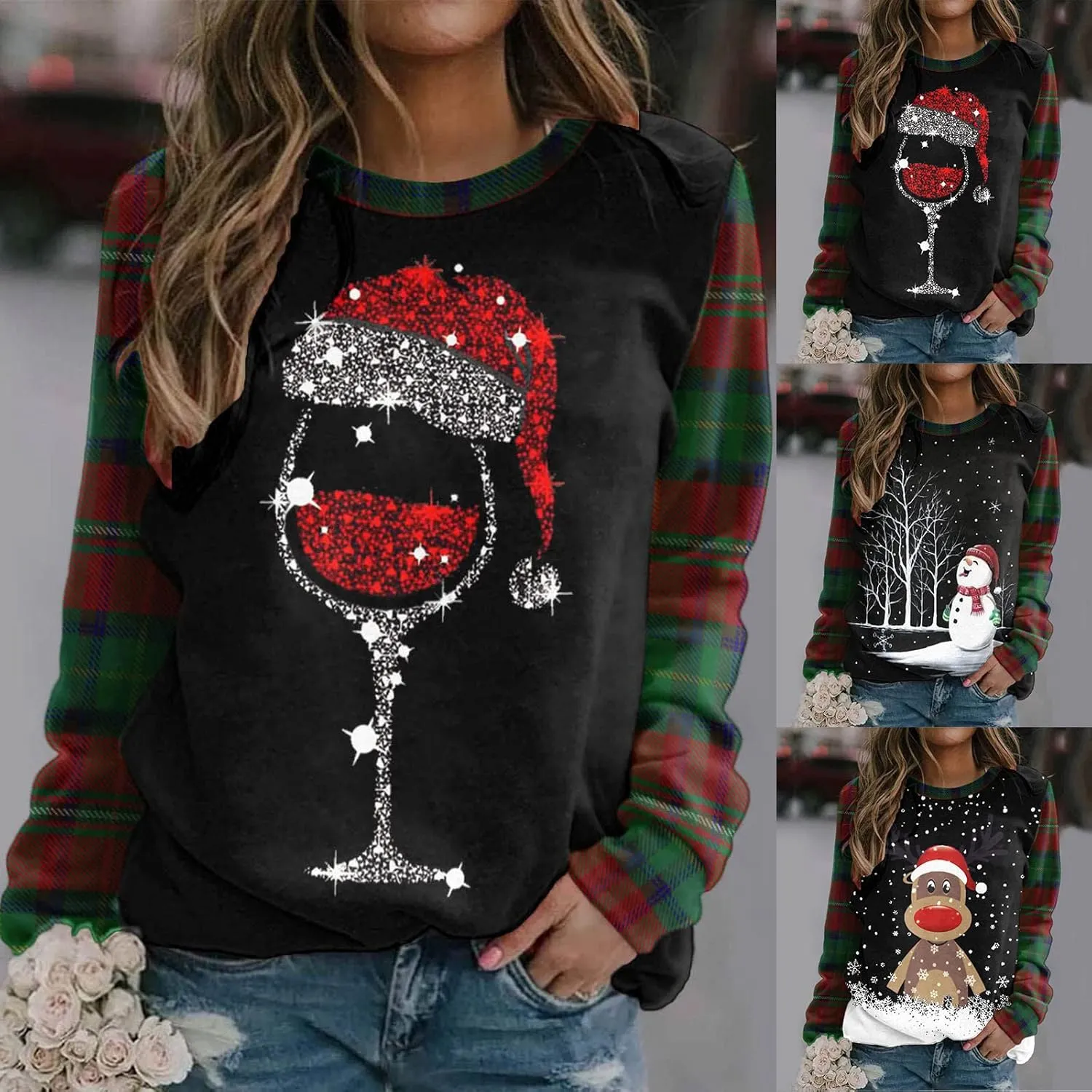 maisdgop Ugly Christmas Sweater Women Pretty Printed Crewneck Blouse Winter Holiday Sweatshirts Casual Long Sleeve Pullover