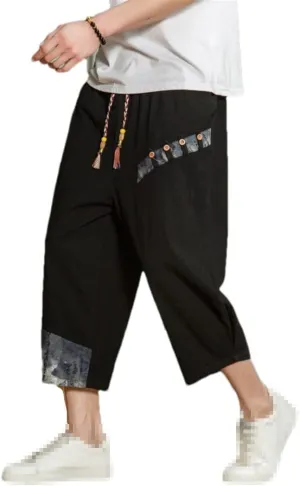 Man's Summer Baggy Trousers Harem Pants Cotton Linen Vintage Elastic Waist Casual Sweatpants
