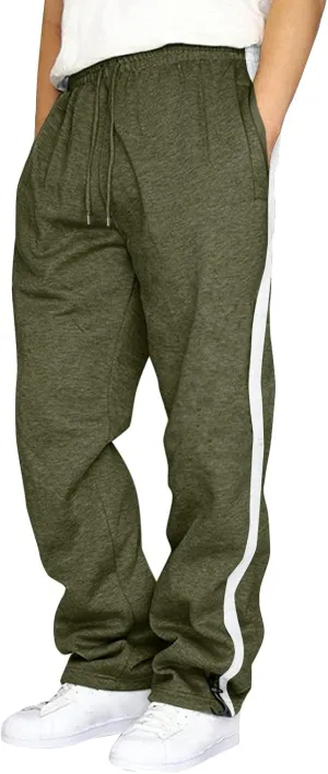 Mens Cargo Pants Stretch Elastic Waist Drawstring Joggers Pants, Color Block Sweatpants, Outdoor Trousers