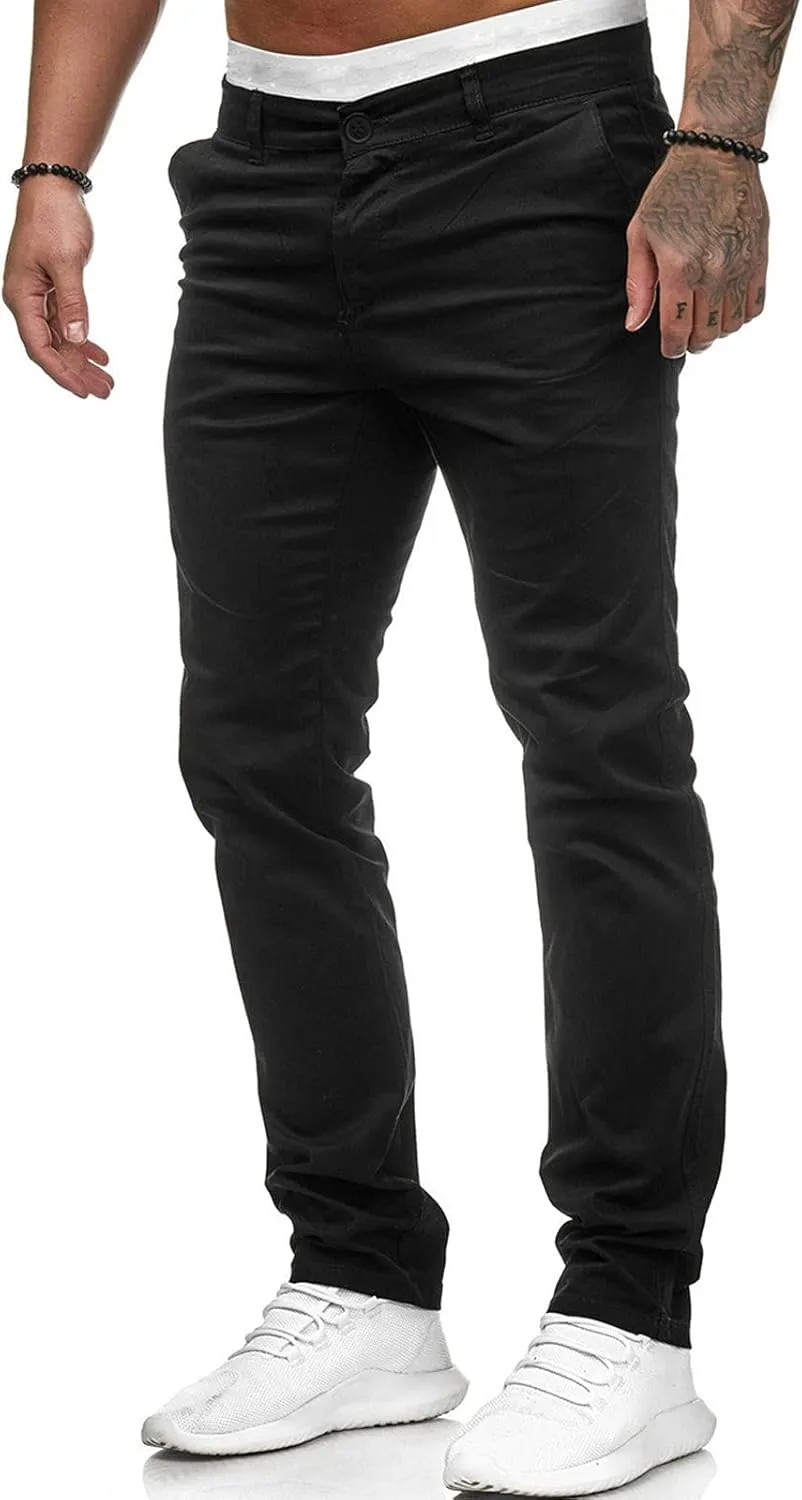 Mens Chinos Slim Fit Pants Flat Front Skinny Straight Leg Dress Pants Stretch Lightweight Comfy Casual Trousers with Pockets