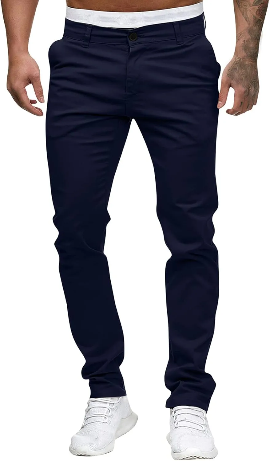 Mens Chinos Slim Fit Pants Flat Front Skinny Straight Leg Dress Pants Stretch Lightweight Comfy Casual Trousers with Pockets