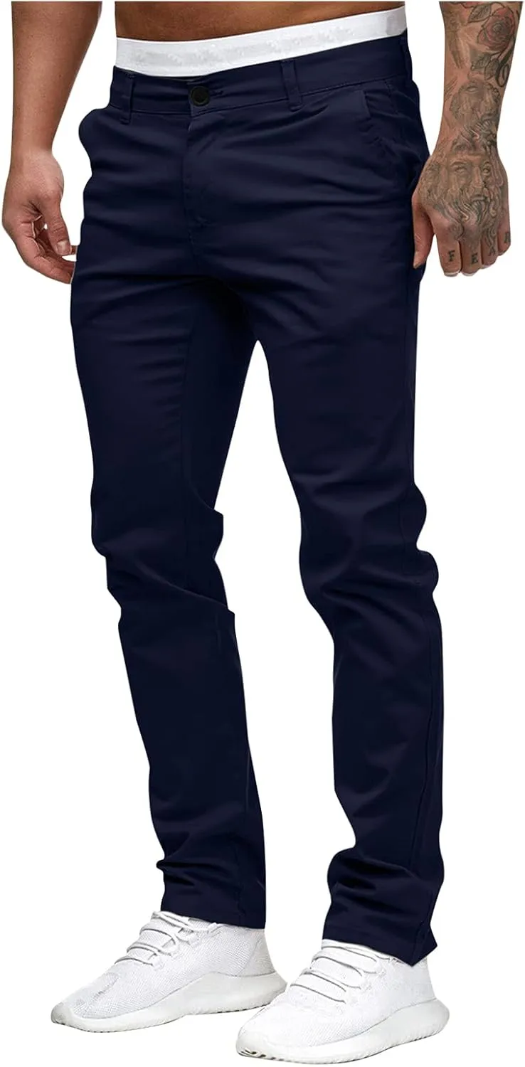 Mens Chinos Slim Fit Pants Flat Front Skinny Straight Leg Dress Pants Stretch Lightweight Comfy Casual Trousers with Pockets