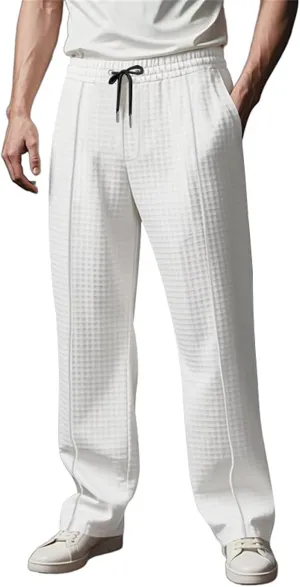 Men's Jacquard Waffle Sweatpants Stretch Waist Drawstring Casual Business Jogging Pants Loose Tousers 2025 Summer