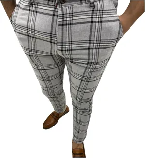 Mens Plaid Pants Skinny Dress Pants Stretch Slim Fit Business Casual Dress Chinos Pants for Men