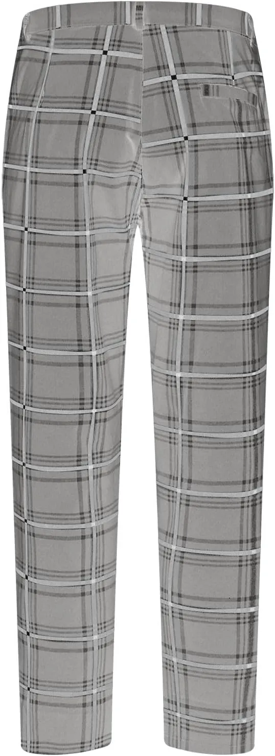 Mens Plaid Pants Skinny Dress Pants Stretch Slim Fit Business Casual Dress Chinos Pants for Men