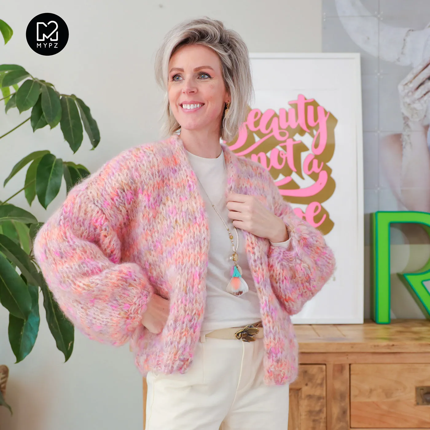 MYPZ Chunky Mohair Cardigan Soft Glow