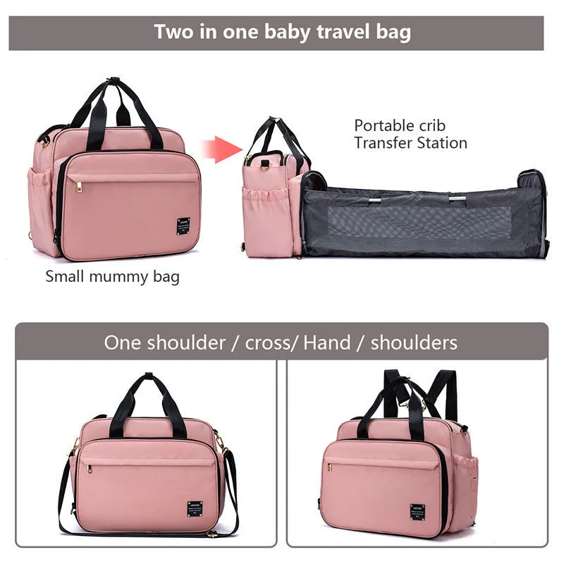 Portable 3 in 1 Baby Bed & Mommy Bag Foldable, Lightweight & Spacious