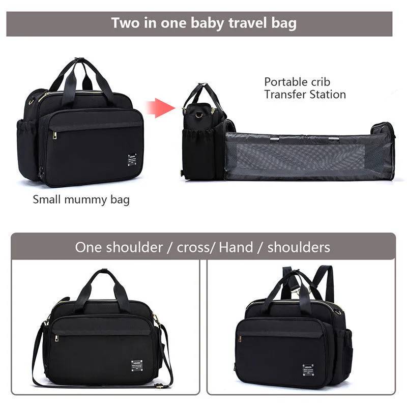 Portable 3 in 1 Baby Bed & Mommy Bag Foldable, Lightweight & Spacious
