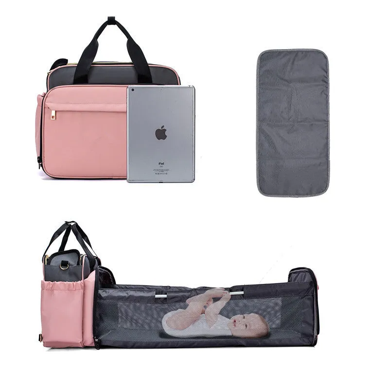 Portable 3 in 1 Baby Bed & Mommy Bag Foldable, Lightweight & Spacious