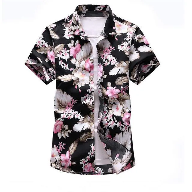 Shirt Men 2019 Summer New Short Sleeve Hawaiian Shirt Mens Casual Button Down Dress Shirts for Holiday Chemise 7XL