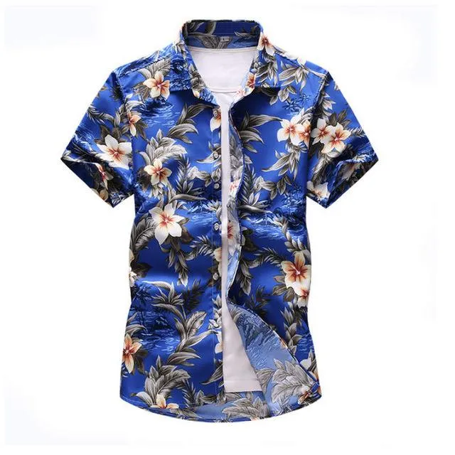 Shirt Men 2019 Summer New Short Sleeve Hawaiian Shirt Mens Casual Button Down Dress Shirts for Holiday Chemise 7XL
