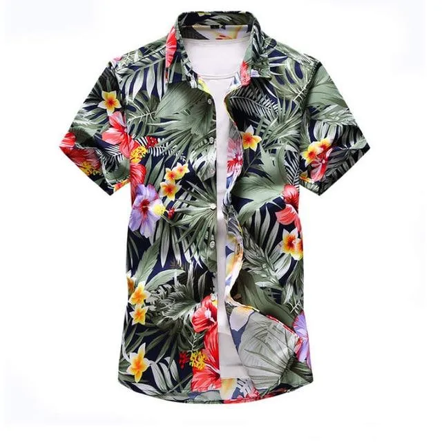 Shirt Men 2019 Summer New Short Sleeve Hawaiian Shirt Mens Casual Button Down Dress Shirts for Holiday Chemise 7XL