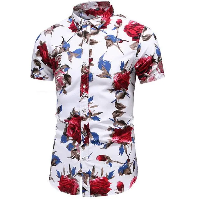 Shirt Men 2019 Summer New Short Sleeve Hawaiian Shirt Mens Casual Button Down Dress Shirts for Holiday Chemise 7XL